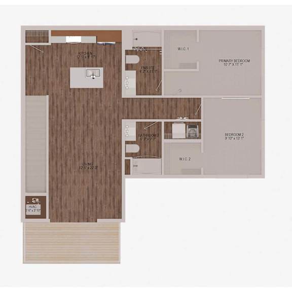 D2 Two Bedroom Two Bathroom 2D Floorplan at Solhaven Grand Chute, Appleton