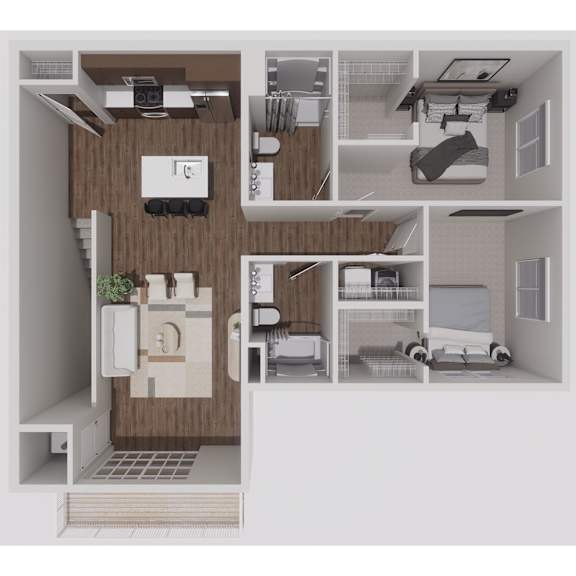 D2 Two Bedroom Two Bathroom 3D Floorplan at Solhaven Grand Chute, Appleton, Wisconsin