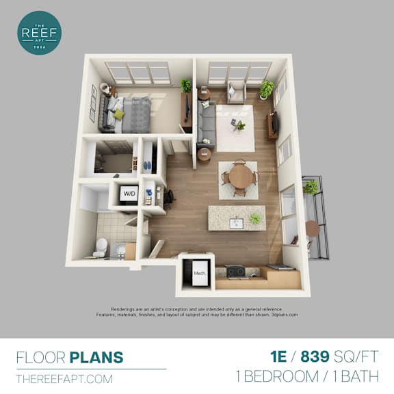A 1 bedroom apartment with a bathroom is shown in this floor plan.
