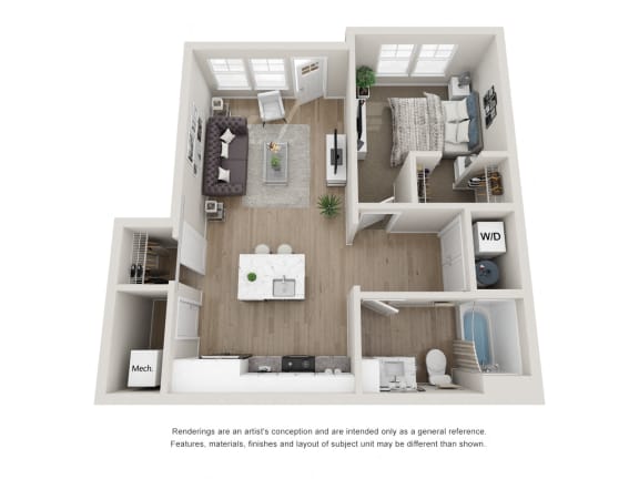 1 Bedroom 1 Bathroom Apartment at The Locklyn Apartments a 2 bedroom floor plan with a bathroom and a bedroom