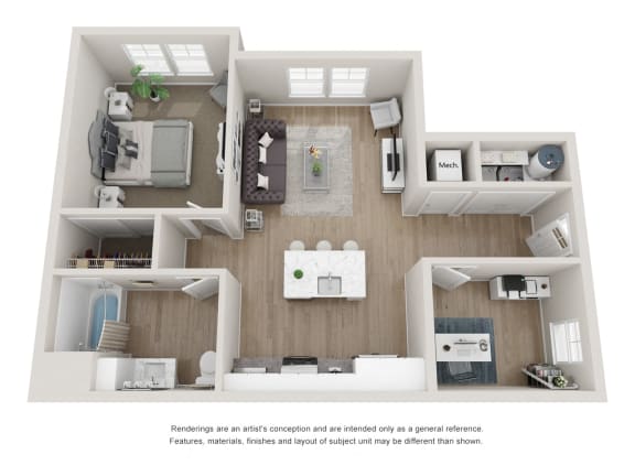 Floor Plan  1 Bedroom, 1 Bathroom with Den ADA at The Locklyn Apartments
