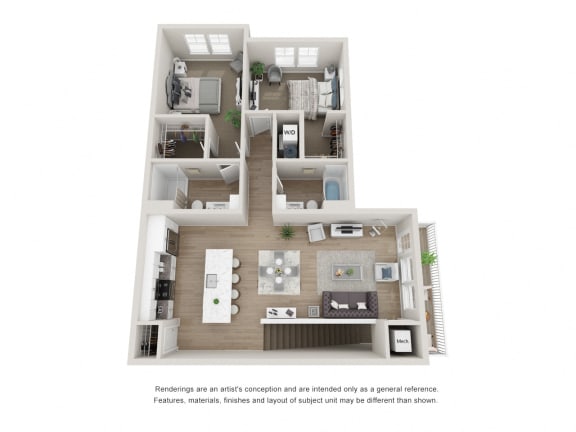 Floor Plan  2 Bedroom, 2 Bathroom Corner with Garage at The Locklyn Apartments