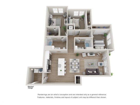 3 Bedroom, 2 Bathroom ADA with Garage at The Locklyn Apartments