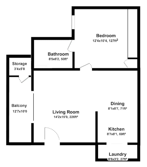 A floor plan of a house with labeled rooms and their dimensions.
