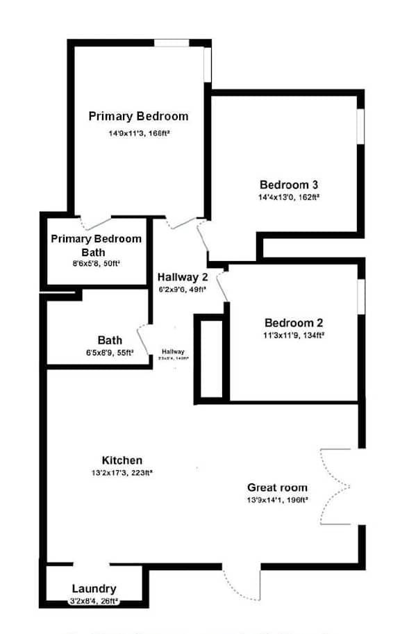 Floor Plan  A black and white image of a floor plan for a house with labeled rooms and dimensions.