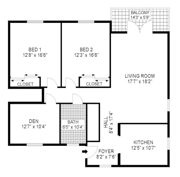A black and white image of a floor plan for a house.