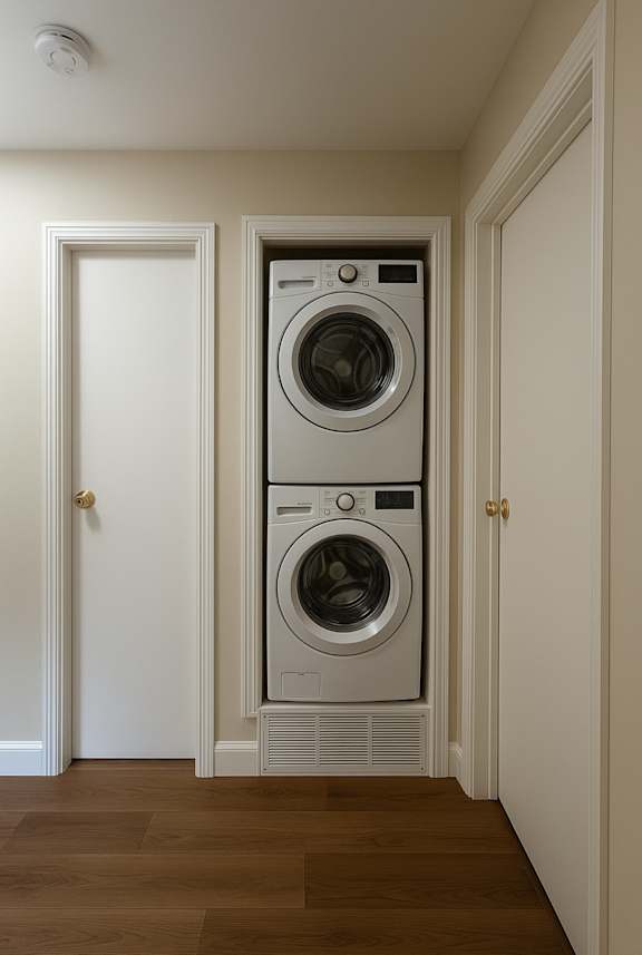 A white door is on the left and a white door is on the right of a wall.