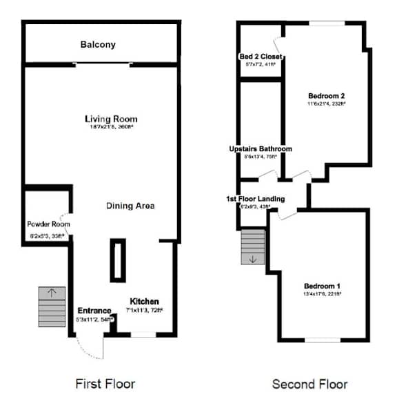 A floor plan of a two-story house with labeled rooms and dimensions.