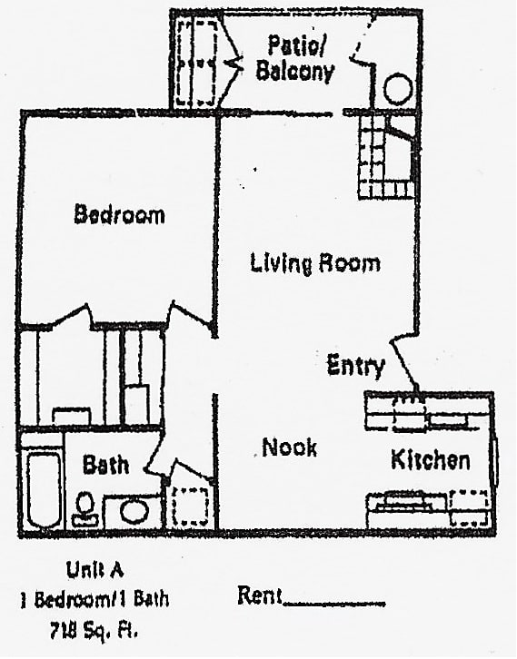 1 bedroom 1 bath floorplan 1 bedroom 1 bath floorplan at Vintage Pointe Apartments, Rohnert Park, California