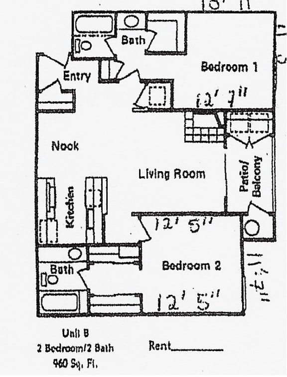 2 bedroom 2 bath floorplan at Vintage Pointe Apartments, California