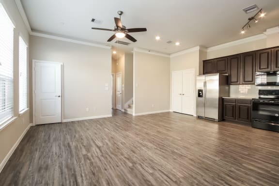 Spacious Living Area with Luxury Laminate Wood Flooring