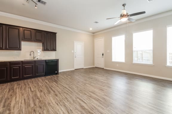 Spacious Living Area with Luxury Laminate Wood Flooring