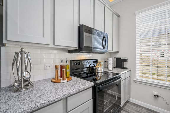 Updated Kitchen With Black Appliances at Clearwater at Balmoral, Texas, 77346