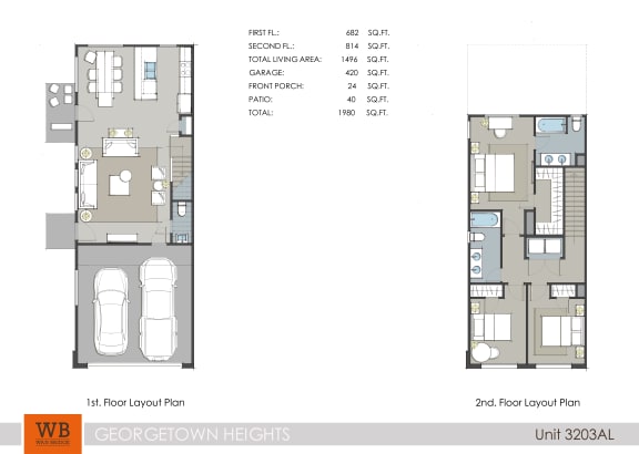 3203 1,496-to1,497 Sq.Ft. Floor Plan at Georgetown Heights Residents, Georgetown, TX, 78628