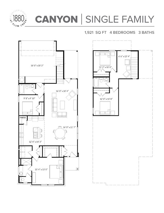 A floor plan for a single-family home with 4 bedrooms and 3 baths.