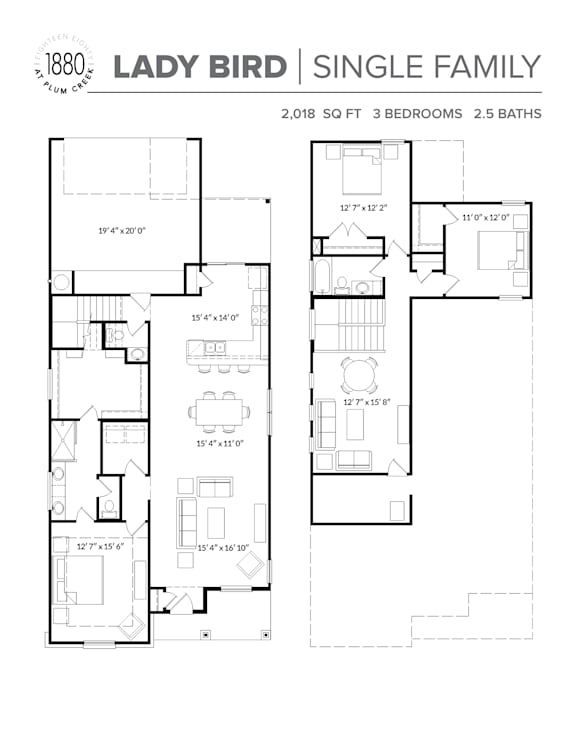 A floor plan for the Lady Bird single family home.