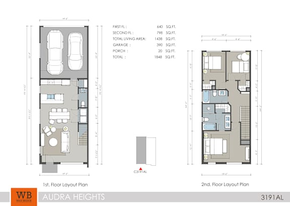 A floor plan for Audra Heights shows two different layouts with a total living area of 1438 square feet.