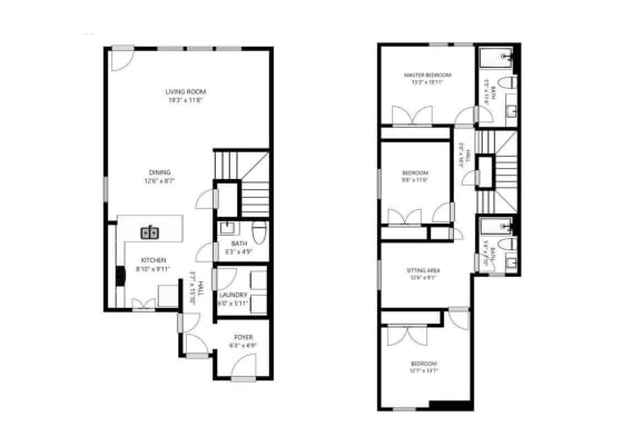 two floor plan of a house with two bedrooms and a living room