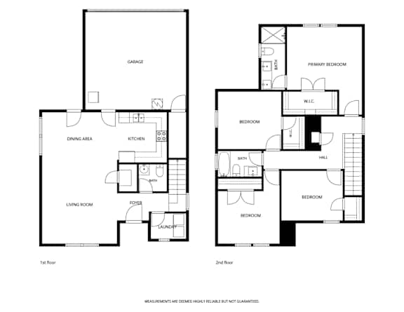 A black and white floor plan of a two-story house with labeled rooms.