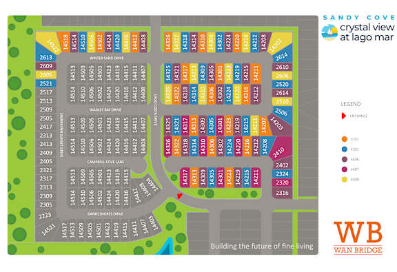 A map of a development area with a legend on the right side.