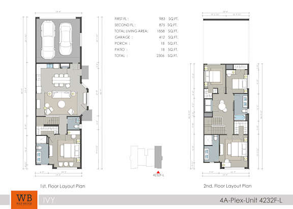 Two floor plan images for a 4A-Plex-Unit 4232F-L with a total living area of 2306 square feet.