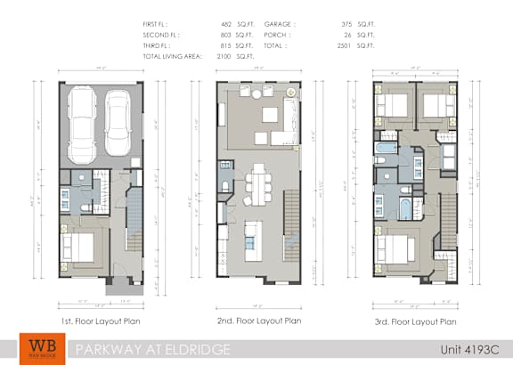 Three floor plans for a property at Parkway at Eldridge, Unit 4193C.