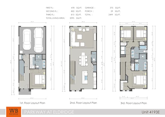Floor Plan  A floor plan for a property at Parkway at Eldridge Unit 4193E shows three different levels.