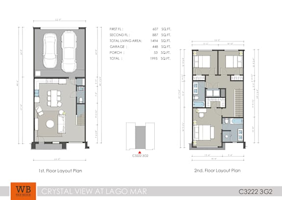 Two floor plans for a Crystal View at Lago Mar property.
