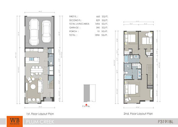 A floor plan for a two-story home with a garage and living areas.