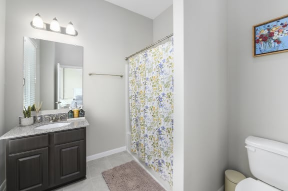 a bathroom with a shower and a toilet and a sink