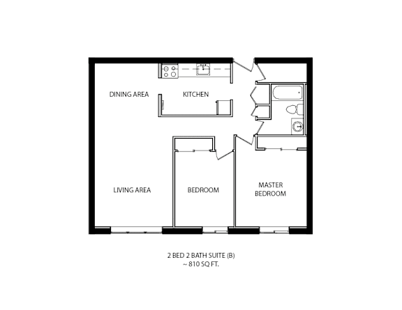 A floor plan of a 2 bed 2 bath suite.