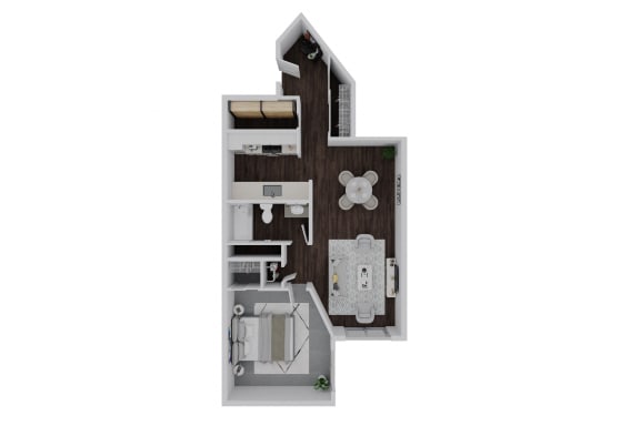 a floor plan of a studio apartment with a bedroom and a bathroom