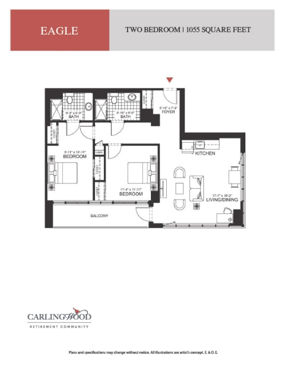 a floor plan of two bedroom apartment