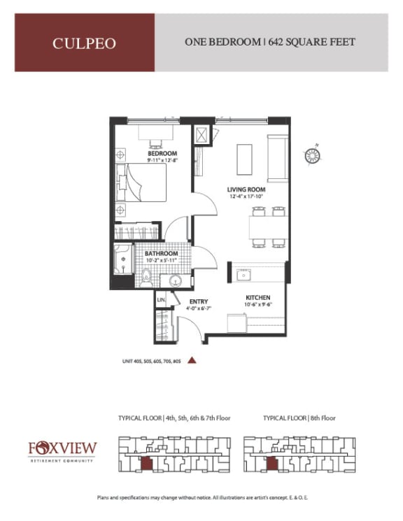 a floor plan of the one bedroom unit