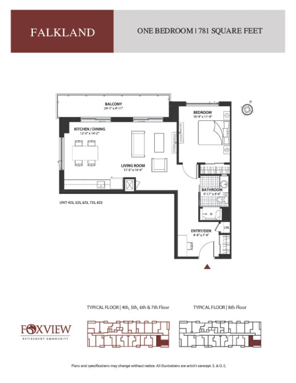 a floor plan of one bedroom furnished apartment falkland
