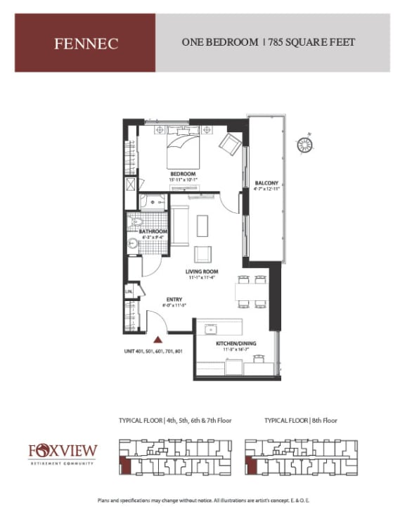 a floor plan of the one bedroom unit