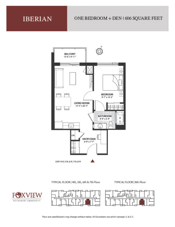 a floor plan of the one bedroom unit