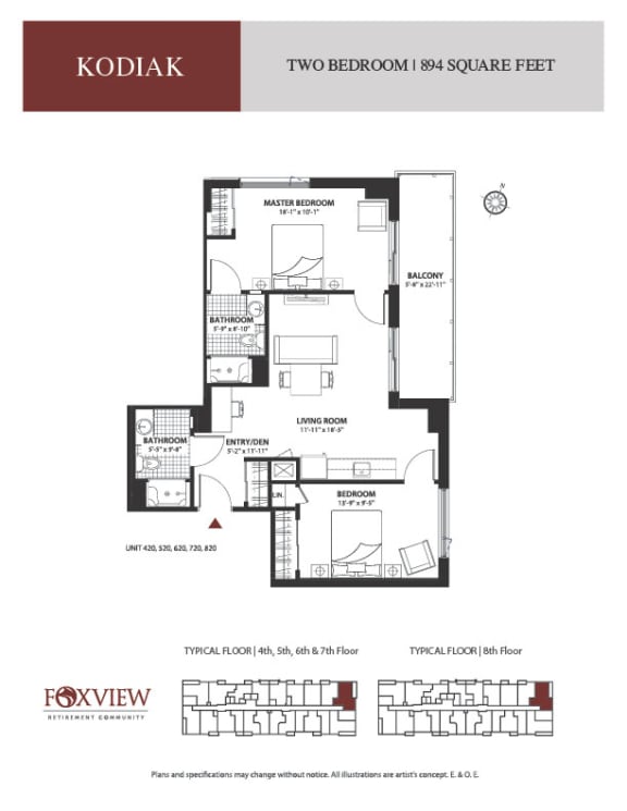 a floor plan of the two bedroom unit