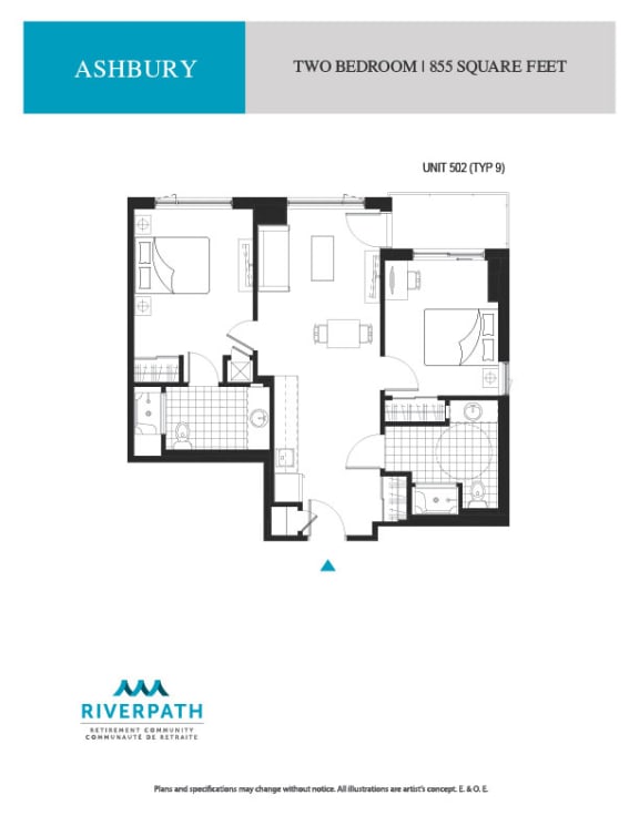 a floor plan of the two bedroom unit