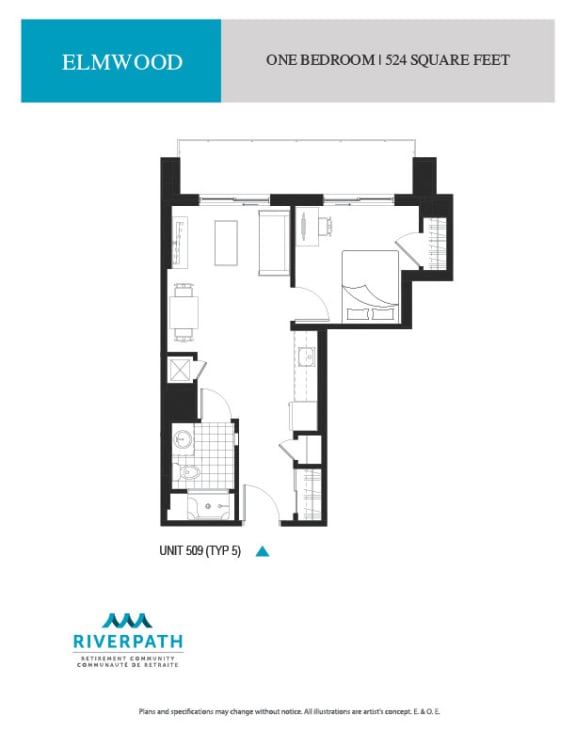 a floor plan of the one bedroom suite