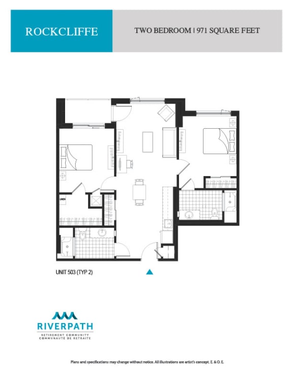 a floor plan of the two bedroom suite