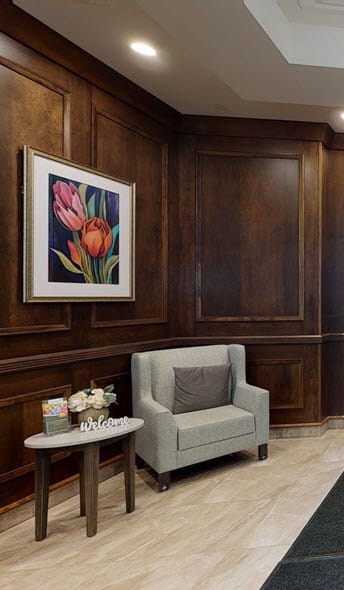 a chair and a table in a room