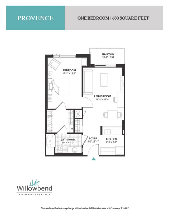 a floor plan of one bedroom unit at willow bend