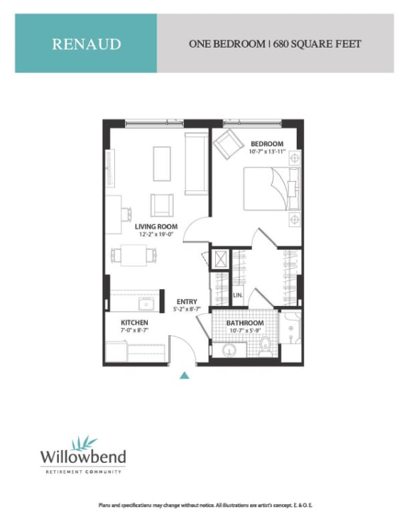 a floor plan of one bedroom unit at willow bend