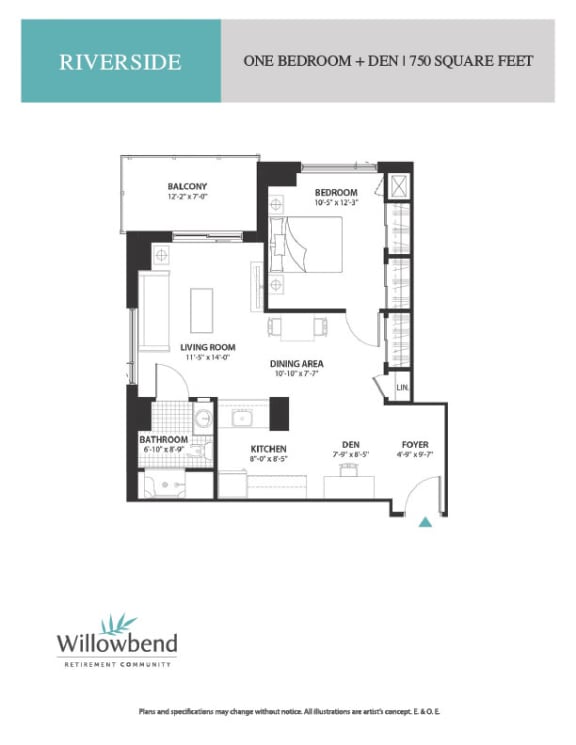 a floor plan of the one bedroom unit