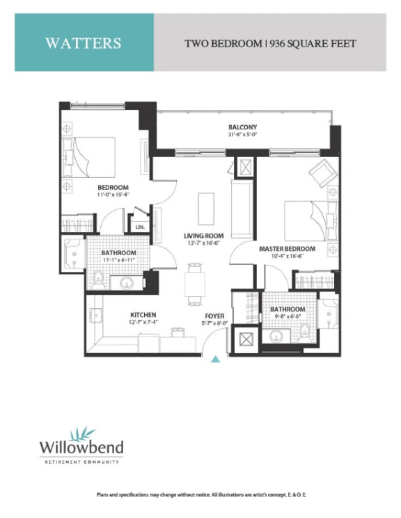 a floor plan of two bedroom apartment