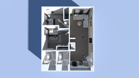 a 3d floor plan of a 2100 sq ft apartment