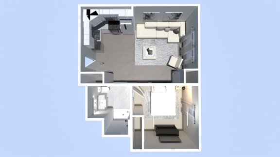 a 3d floor plan of a studio apartment