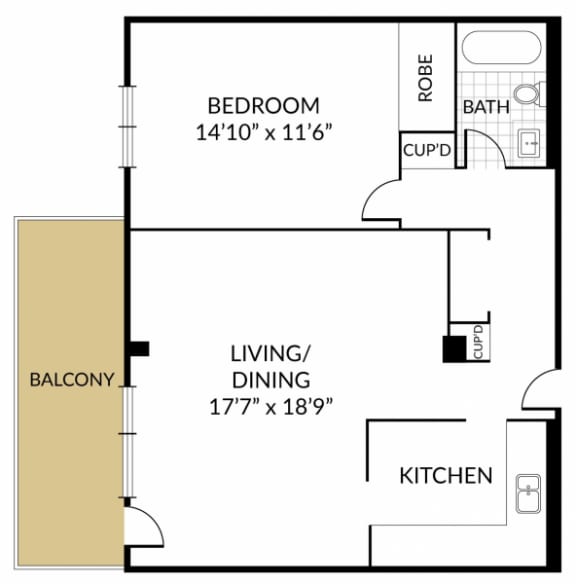 a floor plan of a small house with a kitchen and a living room
