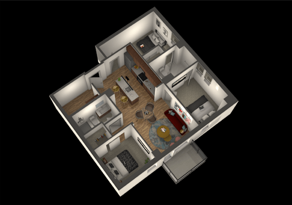 a 3d floor plan of a house with a bedroom and a living room